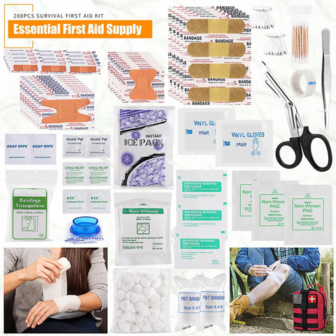 Outdoor First Aid Kit With 288 Pieces MOLLE Medical Pouch, Beast Mode Survival Gear for Hiking Camping Hunting Car Boat Home Travel