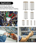 Ultimate Wire Ferrule Kit For Home, Auto, And Electronics in use, showing organized wiring with silver plated copper crimp terminals.