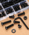 115 Piece M8 Screws And Nuts Assortment Kit with visible hex socket screws, nuts, washers, and included spanner on display