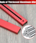 Close-up of the 4 In 1 Router Milling Groove Bracket For Woodworking With Aluminum Alloy Circle Cutting Jig showing a red ruler and alloy material inset.