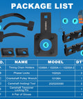 Package list of the 3.6L Pentastar Timing Tool Kit With Camshaft Holders And Crankshaft Pulley Wrench Includes 3 Timing Chain Holders