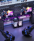 47 Inch Gaming Desk With Power Outlets And LED Lights Reversible Computer Desk With Five Fabric Storage Drawers Monitor Stand