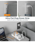 Ultra Slim Flat Power Strip Surge Protector With Eight Wide Spaced Outlets And Three Usb Ports Featuring Six Foot Cable, fits behind furniture.