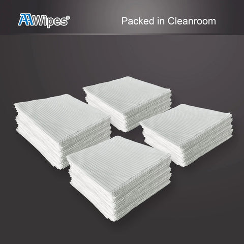 AAWipes cleanroom wipes, 4x4 in, lint-free ESD-safe polyester cloths; four stacks shown