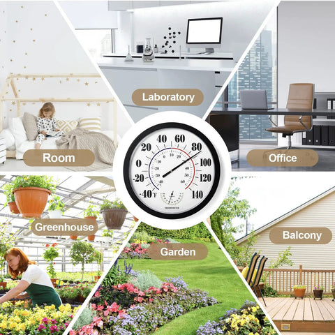 10 Inch Indoor Outdoor Thermometer With Large Readout No Battery Needed Calibrates Automatically In About 3 Hours Built In Temperature And Humidity Sensor For Home Garden Patio And Outdoor Decor Black in room, office, greenhouse, balcony