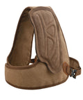 Adjustable Rifle And Shotgun Shoulder Shield With Leather Recoil Pad For Hunting And Archery, brown suede cushion, waxed canvas