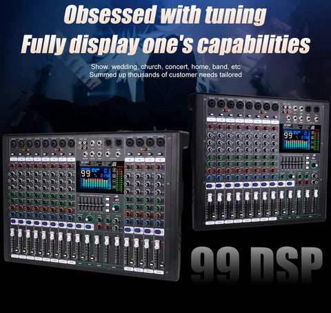 12 Channel Audio Mixer For Live Stage Performance With Independent Mute, Built In 7 Band Equalizer And 99 Reverb displayed
