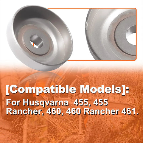 Three Eighths Inch Pitch Drop-In Clutch Drum Rim Sprocket Bearing Kit For Husqvarna 455 455 Rancher 460 460 Rancher 461 Chainsaws Replacement Parts 537291602 shown with close-up of clutch drum and sprocket.