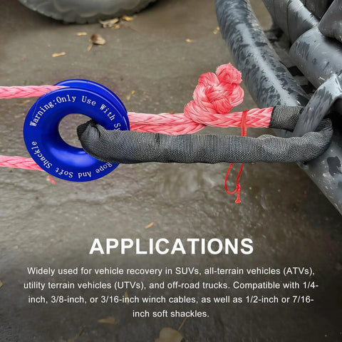 66000 Lbs Breaking Strength Winch Snatch Recovery Ring For Soft Shackle And Synthetic Rope Heavy Duty Snatch Block Ring For ATV UTV SUV Exterior Accessories Blue on pink rope