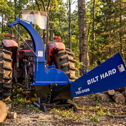 6 Inch 3 Point PTO Wood Chipper For 40-100 HP Tractors Heavy Duty Mulcher With 30 Inch Rotor And Reversible Blades attached to tractor