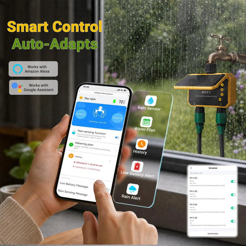 App controlling Solar Powered Smart Sprinkler Timer With WiFi For Garden Hose Dope Two Zone Irrigation System