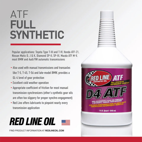 D4 Synthetic Automatic Transmission Fluid For Smooth Shifts And Gear Protection, 1 Gallon, Dexron III And II Compatible, GL4