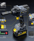 Pro Level Bad Boy 1/2 Inch Cordless Impact Wrench 1328 Ft Lbs Peak Torque Brushless Motor features 1/2" square chuck, LED, and variable speed.