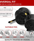 Pack Of 2 29 Inch Bike Inner Tubes Fits 29 X 2.125/2.2/2.3/2.35 Tires, 48mm Schrader Valve AV Car Type, Butyl Construction, rolled tubes