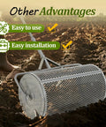 27 Inch Metal Roller Compost Spreader For Lawn And Garden With Adjustable Handle Ideal For Seeding And Even Lawn Growth Heavy Duty Fertilizer Spreader For Yard Work Gray in use on soil