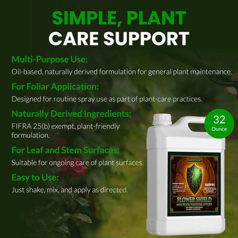 Flower Shield Plant Care Spray Do It All For Routine Foliar Application And Maintenance Naturally Derived Oil Based Formula For Indoor And Outdoor Plants 32 Ounce Great For Home Growers, 32 oz bottle