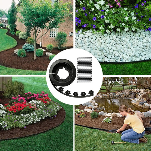 Black Landscape Edging Kit 20 Ft With 20 Spikes 2 Inch Tall Plastic Garden Border For Landscaping Flower Beds And Lawn