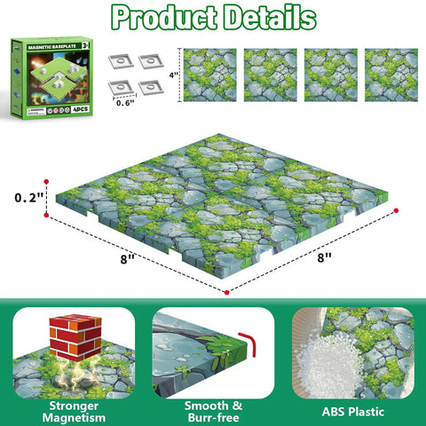 Dope Magnetic Base Plates Set For Minecraft Four Green 4x4 Base Boards Magnetic Building Blocks Foundation Durable Plastic