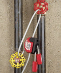 Adjustable Lockout Tagout Steel Cable Four Millimeter Diameter Six Foot Pull Tight With Integrated Hasp Black Red
