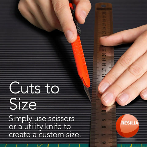 Person cutting Heavy Duty Ribbed Tool Box Liner Mat Non Slip V Groove For Toolbox Drawer Shelf Cabinet And Workbench Organization.