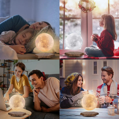 Levitating Moon Lamp With 3 Color Modes Magnetic Floating Moon Light Spins In Air 3D Printing Style Night Light in cozy settings
