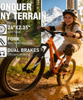 Girl riding 24 Inch Kids Mountain Bike With Front Suspension Fork 6 Speed Gears Built To Last Steel Frame Ergonomic Foam Saddle