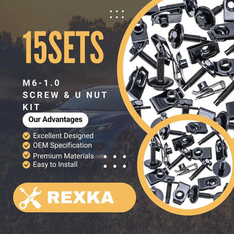 15 Sets M6 One Point Zero Extruded U Nuts and Hex Head SEMS Bolts Kit for GM Ford Chevy Chrysler Jeep Dodge