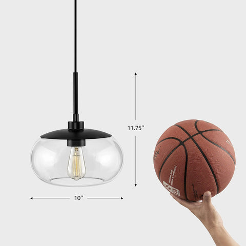 10 Inch Single Pendant Light With Clear Glass Shade In Matte Black Finish Modern Ceiling Fixture For Kitchen Island Or Bar Area Minimalist Contemporary Pendant Lighting With Clean Lines And Slick Style Pairing