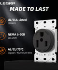 50 Amp 250V Flush Mount Power Outlet NEMA 6 50R Welder Receptacle with UL Listing and Galvanized Steel Mounting