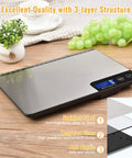 33 Pound Digital Kitchen Scale With Large 9 Inch Weighing Platform, Touch Control, LCD Display, Stainless Steel Food Scale