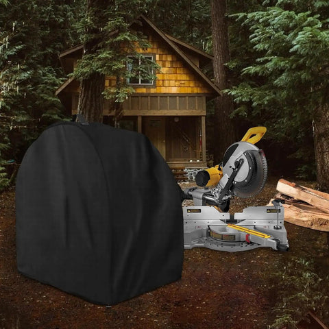 Shop Tough Table Saw Cover Waterproof Oxford Cloth Shield With Locking Drawstring And Carry Handle Grip Tight Fit Guards Workshop Bench Drill Press Planer Garage Gear Against Dust And Rain 28 X 24 X 28 protecting a miter saw outdoors.