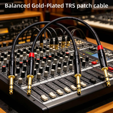 Gold Plated One Quarter Inch TRS Audio Cable One Foot Two Pack Professional Balanced Male To Male for mixing console use