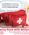 First Aid Fanny Pack With Whistle, Water Resistant Hip Pack With Three Zippered Compartments For Beach And Pool