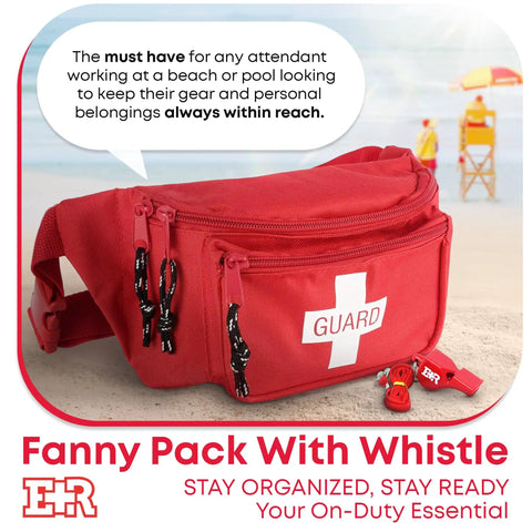First Aid Fanny Pack With Whistle, Water Resistant Hip Pack With Three Zippered Compartments For Beach And Pool
