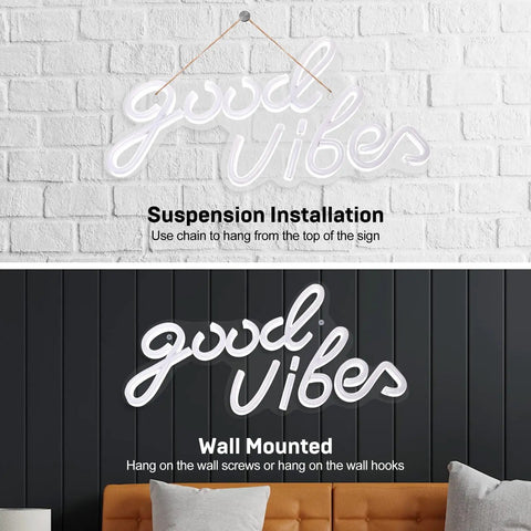 Good Vibes Neon Sign Wall Light for Bedroom Living Room Bar and Party Decor Neon LED Sign 19.68 Inch installation options