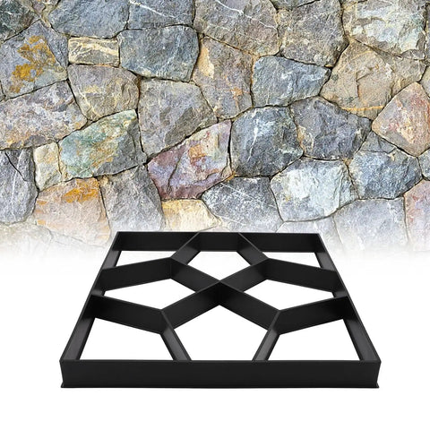 Walk Maker Stone Mold Kit 15.7x15.7x1.6 Inch Reusable Concrete Paver Molds for DIY garden paths with stone background