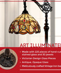 Arched Tiffany Style Floor Lamp With Stained Glass Shade In Tan Yellow Brown Antique Vintage Look