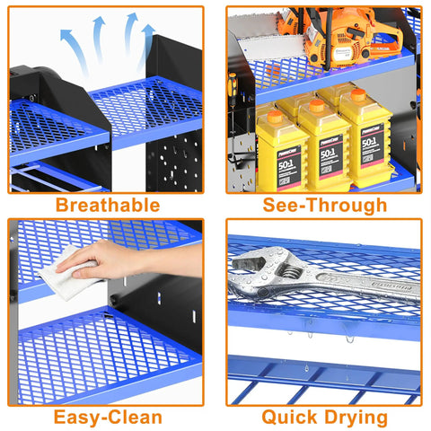 40 Inch Wall Mounted Power Tool Organizer With Charging Station For Cordless Tools showing breathable shelves and easy-clean surface
