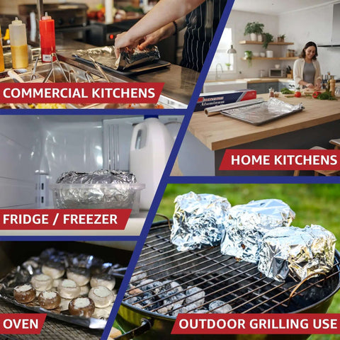 Heavy Duty 18 Inch Wide Aluminum Foil Roll, 500 Feet, Food Safe, Tear Resistant for Cooking, Grilling, and Roasting in various kitchen uses