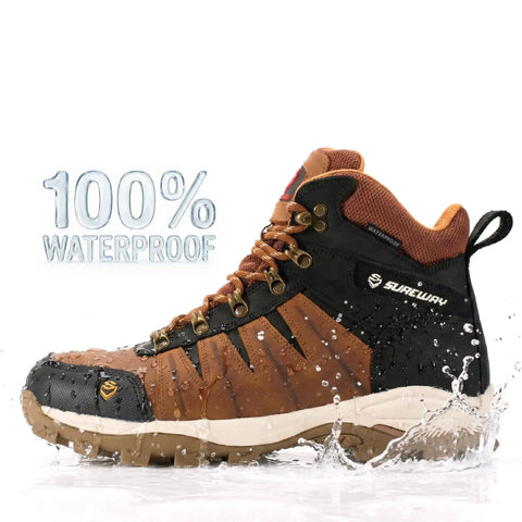 Six Inch Waterproof Steel Toe Work Boots For Men Leather Lace Up EH Rated Slip Resistant Outsole Built Tough