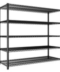 Heavy Duty 5 Tier Wire Shelving Rack With Massive Load Rating For Garage Pantry Kitchen Organization And Commercial Display that showcases black carbon steel frame shelves.