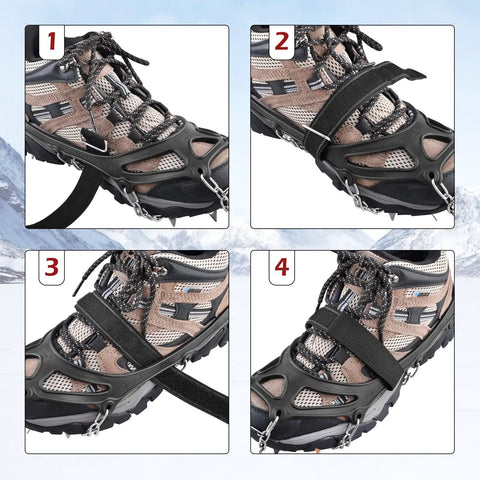Grippy Ice Cleats For Boots And Shoes With Stainless Steel Micro Spikes, Snow Traction Grips 24 Spikes XL Size on a shoe