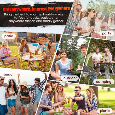 Group enjoying various outdoor activities like patio, party, beach, camping, picnic with Charcoal Grill Offset Smoker With Built In Thermometer And Adjustable Air Vents For Grillin Precision Spacious Dual Level Cooking Area For Outdoor Patio Backyard Barbecues Camping And Parties Durable Steel Construction