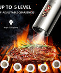 Rechargeable Electric Salt And Pepper Grinder Set With USB C Charging Dock Stainless Steel Auto Grinders Adjustable Coarseness LED Light