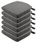 Six Pack Dining Chair Cushions With Ties And Non Slip Backing, 16x16x2 Inches, Dark Gray, cozy stack view