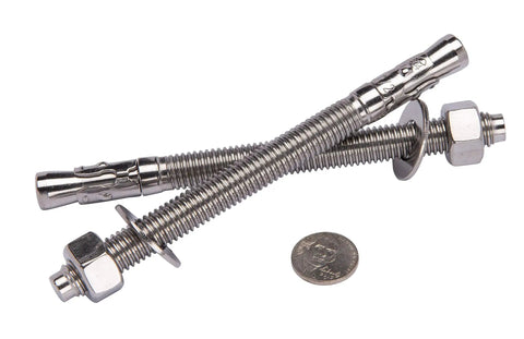 Beefy 1/2 Inch By 6 Inch Wedge Anchor Set, 5 Piece, Stainless Steel 304 Corrosion Resistant, With Washers And Nuts Included