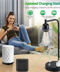 Industrial Table Lamps Set Of 2 With USB Ports and AC Outlet, shown with devices charging on a wooden table.