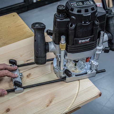 Beefy Dual-Mode Plunge Router 3-1/4 HP With 1/2 Inch Collet, Variable Speed in use on wood surface