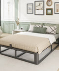 Bulletproof King Bed Frame With 10 Inch Height, Heavy Duty Steel Slats Holding Up To 3500 Lbs, in a modern bedroom setting.