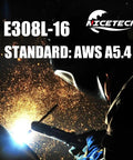 Welder using E308L-16 Stainless Steel Arc Welding Rods for MMA Welding One Eighth Inch Two Pound Pack in action, sparks flying
